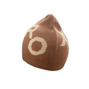 Roxy Knit‎ Beanie Hat Brown Tan Logo Slouchy Winter Ski Snowboard Pink White